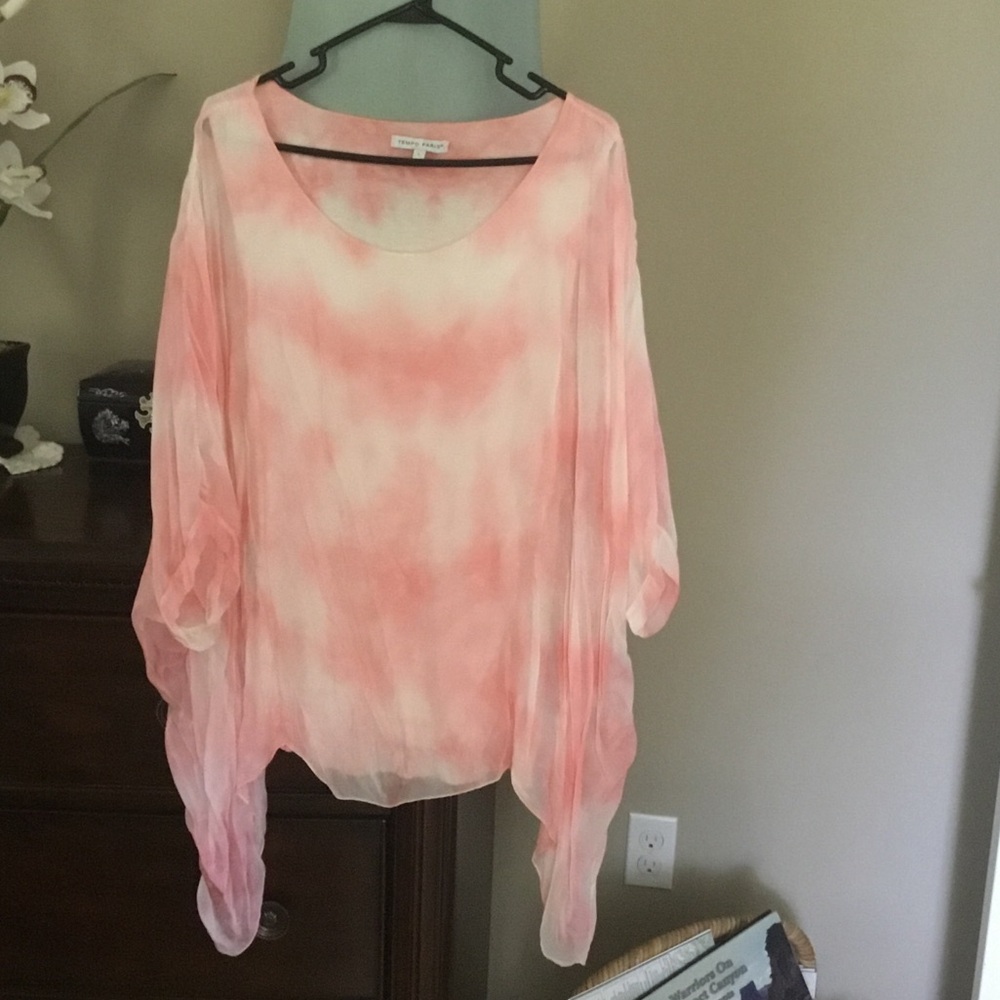 Tempo Paris-EUC-Women’s Blush Pink Tie-Dye Silk Sheer Tunic